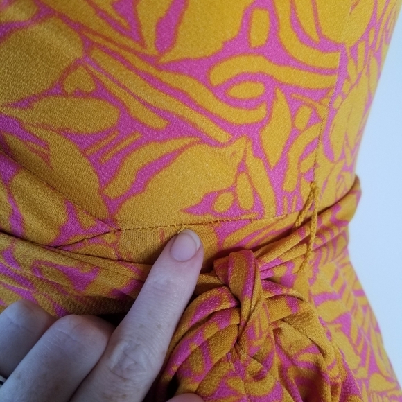 Nine West Dolman Sleeve Wrap Dress Tie Waist Orange/Pink Floral Print Size S - Picture 11 of 12